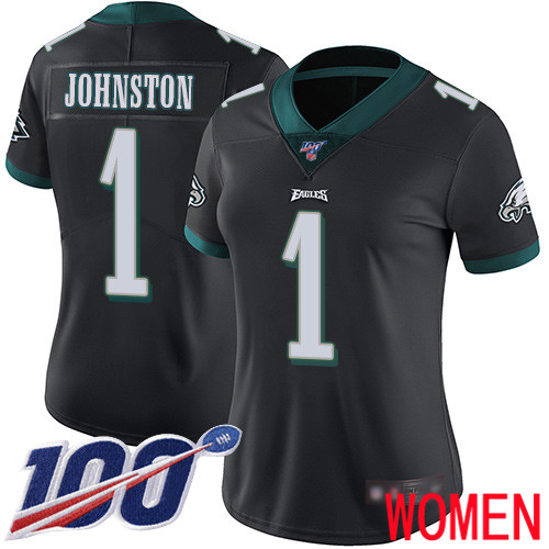 Women Philadelphia Eagles #1 Cameron Johnston Black Alternate Vapor Untouchable NFL Jersey Limited 100th